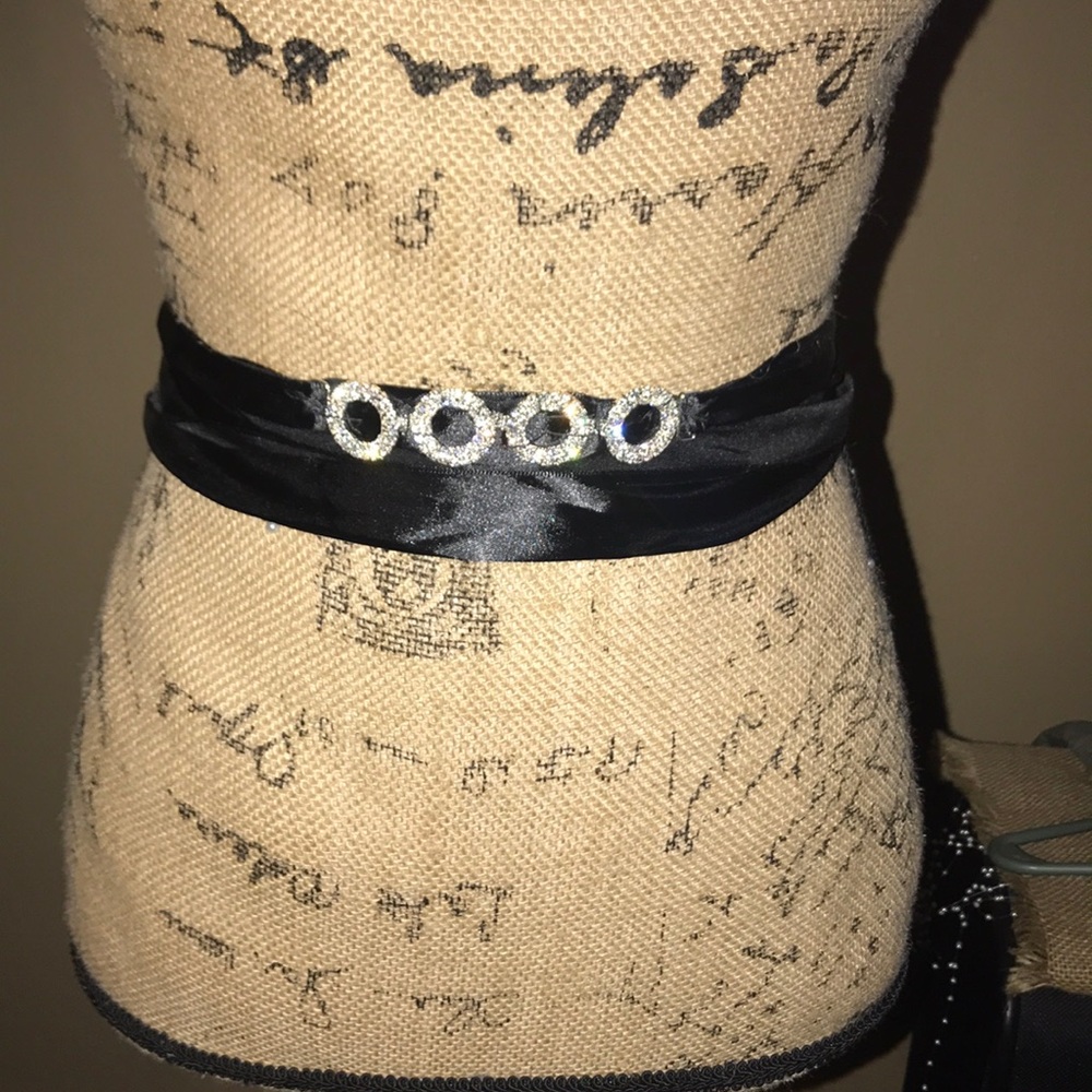 New Black Ribbon Sash Rhinestone Belt. - Picture 4 of 13